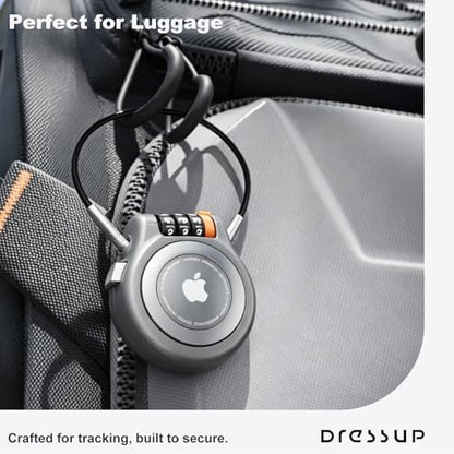 DRESSUP Metal Holder with Combination Lock, Lockable Case for Luggage, Backpack, Suitcase, Stroller & Ski Gear, GPS Tracker Case with Cable Lock Mount (Retro Gun Gray)