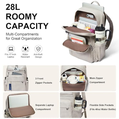 Shrrie 17 Inch Leather Laptop Backpack for Women with Giant Tumbler Holders - color: Ash Gray