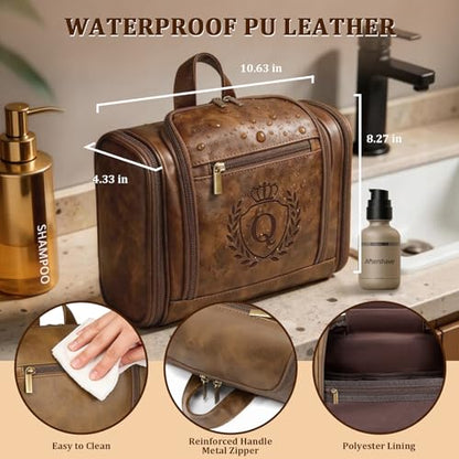 Useful Christmas Birthday Gift for Men Unique Leather Toiletry Bag Q - color: Tawny, style: Q