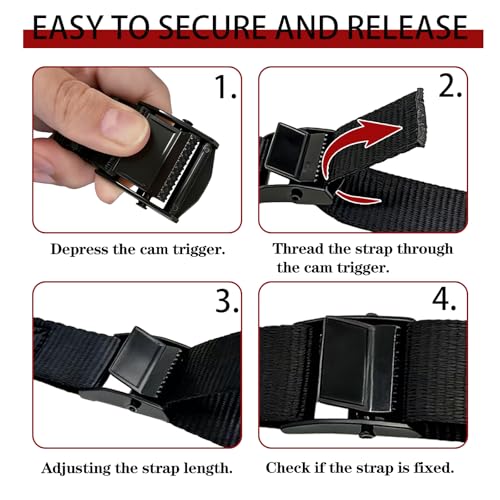 Lashing Straps with Buckles, 4Pack, 1 Inch × 6.7 Feet, Cargo Tie-Down Strap - color: black, size: 6.7ft