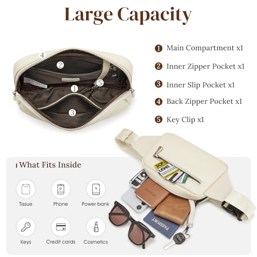 S-ZONE Leather Fanny Pack for Women RFID Blocking Crossbody Sling Bag - color: Beige