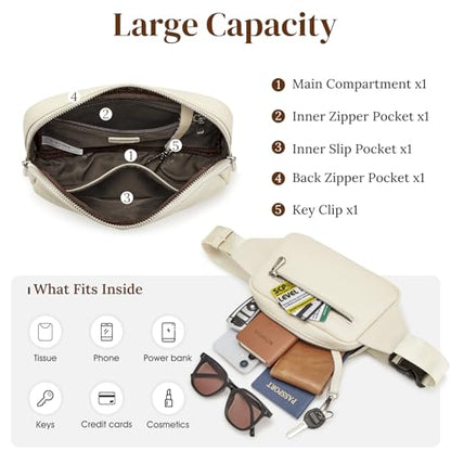 S-ZONE Leather Fanny Pack for Women RFID Blocking Crossbody Sling Bag - color: Beige