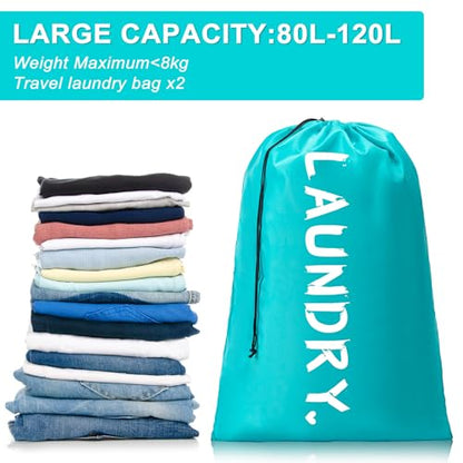 2 Pack Travel Laundry Bag,24" x 36", Extra Large Dirty Clothes Organizer - color: Deep Purple+Green, size: 24"x36"