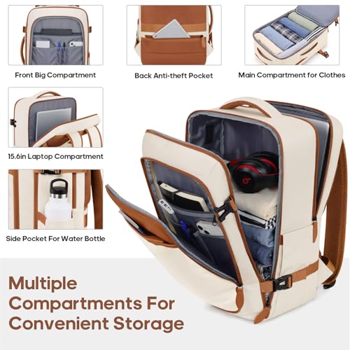 Luggage Sets 7 Piece,Hardside Large Checked Suitcase with Backpack Set - color: Beige, size: 7-Piece Sets