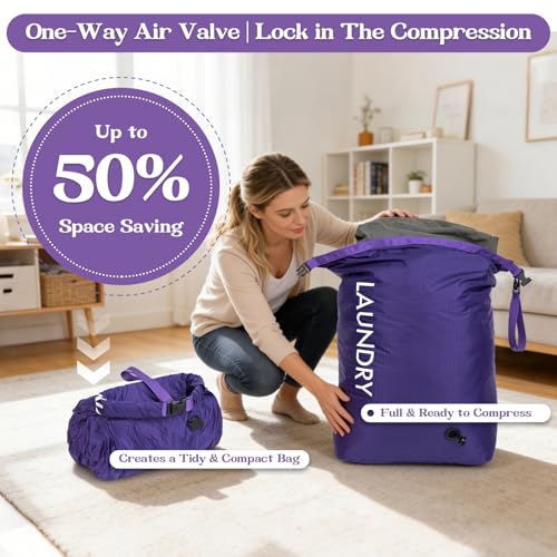 Travel Laundry Bag, Vacuum Compression Dirty Clothes Travel Bag - color: Purple, size: Large