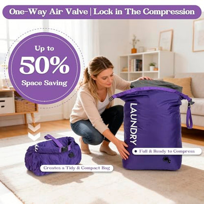 Travel Laundry Bag, Vacuum Compression Dirty Clothes Travel Bag - color: Purple, size: Large