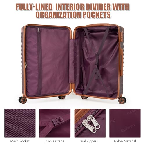 Cosbarn Luggage Sets 5 Pcs Suitcases with Wheels, 20"/24"/28",Burgundy - color: Burgundy, size: 5 Piece Sets (20/24/28/Db/Tb)