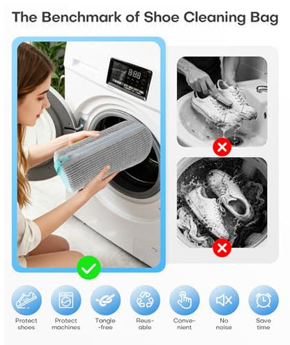 3-IN-1 Laundry & Shoe Washing Machine Bag : Laundry Shoe Bag for Washer & Dryer,Shoe Cleaning Bag for Sneakers,Tennis,Self-locking Zipper & Microfiber,Include 3 Laundry Bag & 2 Shoe Bag (Grey 2PC) - color: Grey 2PC
