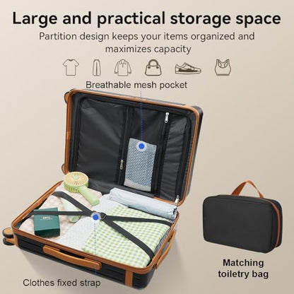 3 Piece Carry On Luggage Set with Backpack, Black-Brown | PC+ABS Travel Suitcase Sets Hardshell Rolling Luggage Lightweight Durable - color: Black-Brown, size: 20''/BP/TB