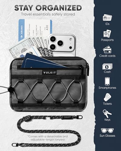 VULKIT Neck Wallet for Travel, Nylon Passport Holder RFID Blocking with Adjustable Lanyard, Grey - color: Grey