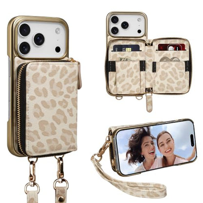 Case for iPhone 18 Pro / 17 Pro 6.3" Wallet Crossbody Leopard - color: beigeleopard, size: 6.3" iPhone 18 Pro/17 Pro