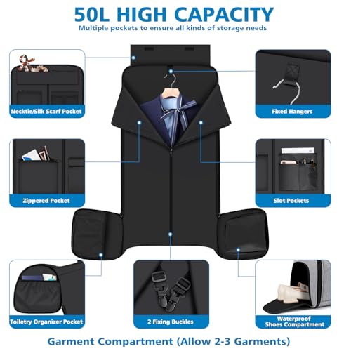 Convertible Garment Bag for Travel, 4-in-1 Backpack for Women Men, 3pcs 50L - color: C-Grey