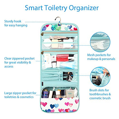 FINTIE Portable Toiletry Cosmetic Travel Bag Hanging Makeup Organizer - color: Raining Hearts