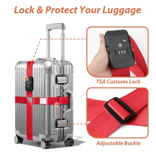 TSA Approved Luggage Straps with Combination Lock, Cross Red - color: Cross Red