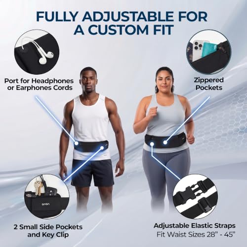 The Belt of Orion Running Belt, No-Bounce Waist Pack, 3 Pockets | Running Belt, No-Bounce Fit, 3 Zippered Pockets, Adjustable, For Running, Workouts & Hiking 9x3.5in - size: Classic 9"x3.5"