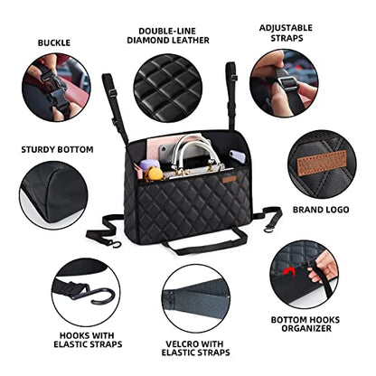 WLLWOO Car Net Pocket Organizer Purse Holder Console Front Seat Storage - color: Leather