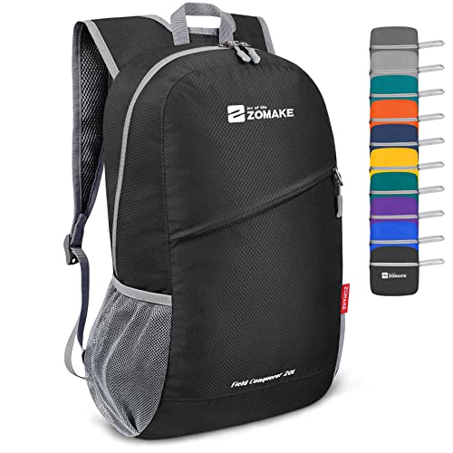 ZOMAKE Lightweight Packable Backpack 20L, Foldable Small Daypack for Hiking - color: Black