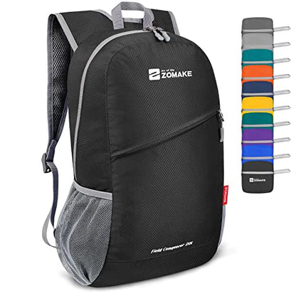 ZOMAKE Lightweight Packable Backpack 20L, Foldable Small Daypack for Hiking - color: Black