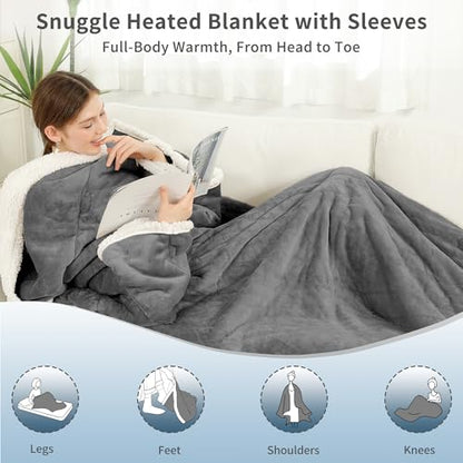 ESTINGO Wearable Heated Blanket with Foot Pocket, Heated Electric Blanket - color: Grey, size: 50"x70"