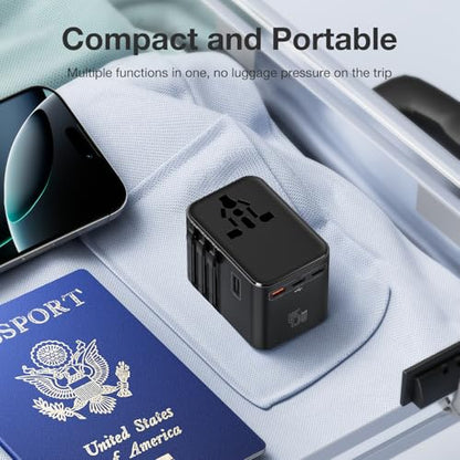 45W Universal Travel Adapter – Compact Plug with 3 USB-C & 2 USB-A Ports for EU/UK/US/AU, International Power Adapter Worldwide Charger, CE/FCC/RoHS Certified (Blue) - color: Blue