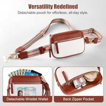 Clip and Go Strap For Phone with Leather Wallet Crossbody - color: Red Brown