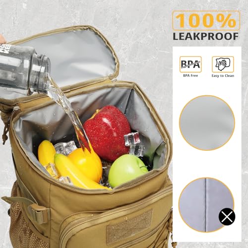 25L Insulated Cooler Backpack Water-Resistant Molle Cooler Bag for Camping - color: Brown