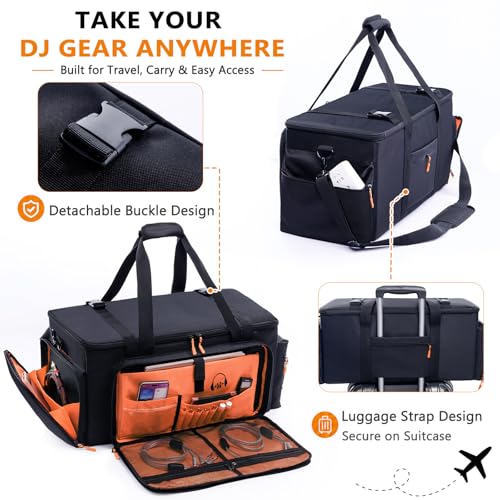 DJ Cable Bag, Large DJ Equipment Bag with Laptop Compartment and Dividers - color: Orange, size: W/No Wheels