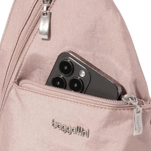 Baggallini Mini Sling - 12x7 Sling Crossbody Bag Backpack with Adjustable Shoulder Strap - color: Blush Shimmer