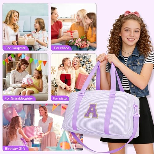 Birthday Gifts for Teen Girls Women, Initial Travel Duffle Bags - color: Purple, style: A