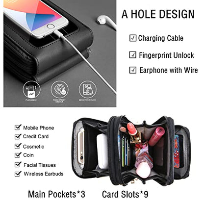 Crossbody Cellphone Purse Women Touch Screen Bag RFID Blocking Wallet Handbag Shoulder Strap - color: Black-small, size: Small