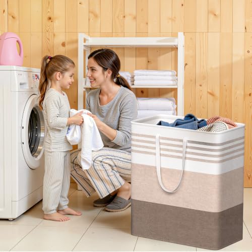 WOWBOX 2 Pack Laundry Baskets, Collapsible Dirty Clothes Laundry Hampers - color: Khaki, size: 100L