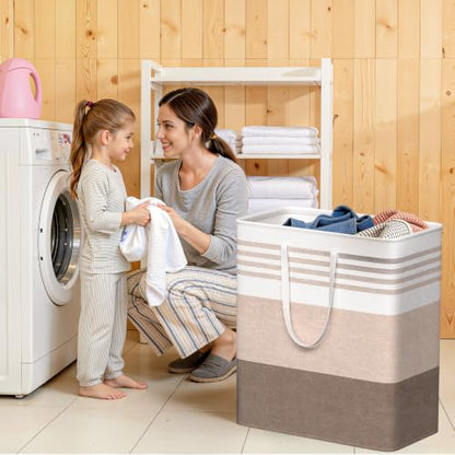 WOWBOX 2 Pack Laundry Baskets, Collapsible Dirty Clothes Laundry Hampers - color: Khaki, size: 100L