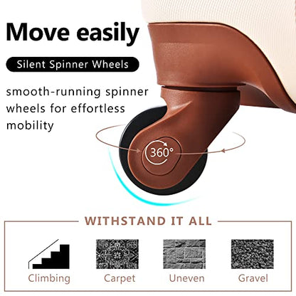Merax 3 Piece ABS Hardshell Luggage Sets Spinner Wheel Suitcase TSA Lock Suit Case, Brown/White, 20/24/28 Inch - color: Brown/White