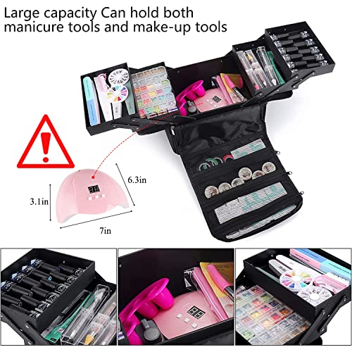 Large Makeup Carrying Train Case for Women, 4 Tier Travel Bag Box, Black - color: Black Regular