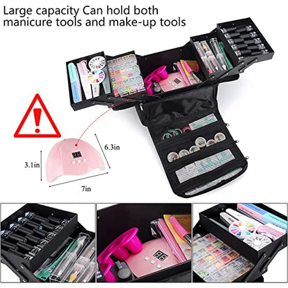 Large Makeup Carrying Train Case for Women, 4 Tier Travel Bag Box, Black - color: Black Regular