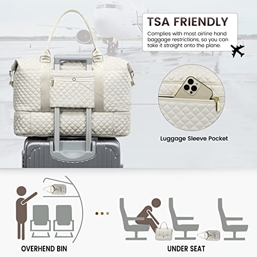 LOVEVOOK Travel Duffle Bag,Weekender Bags for Women with Shoe Compartment - color: Beige, size: Large-2 Pcs