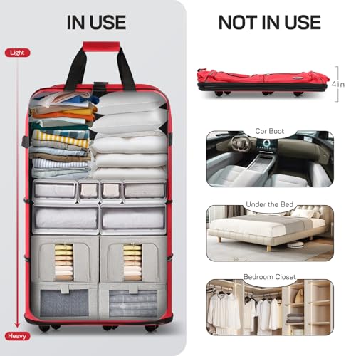 40'' Expandable Rolling Duffel Bag Suitcases w/Wheels,Foldable Luggage Bag - color: Red, size: 40"