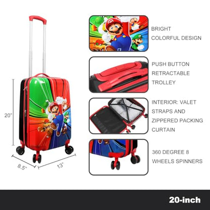 Bioworld Super Mario Bros Character Group Art 20" Rolling Carry On Luggage - color: SMB Character Group