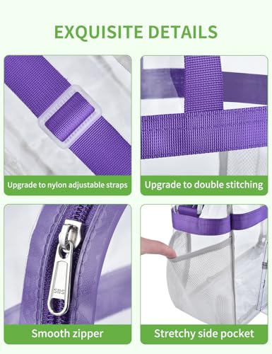 Bagenius Clear Tote Bag, 12x5.5x12 Inches Satchel Bag Stadium Approved - color: Purple