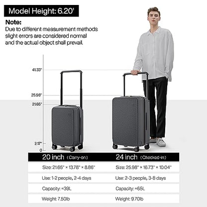 mixi Luggage Suitcases With Spinner Wheels,Upgrade Wide Handle PC Hardshell Rolling Travel Suitcase with TSA Lock, Checked-Medium 24-Inch, Rock Gray - color: Rock Gray, size: 24-inch Standard