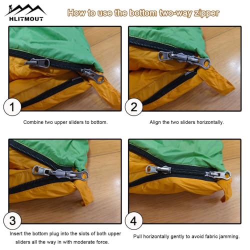 3-in-1 Down Sleeping Bag for Adults and Teens - color: orange 500g filling
