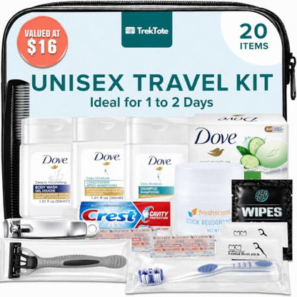 20-Piece Unisex Travel Toiletry Kit – Premium Brand-Name Travel Toiletries - size: 1 Pack