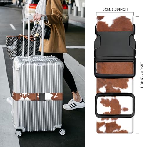 Luggage Straps for Suitcases, Heavy Duty Travel Belt with Quick-Release Buckle, Adjustable Suitcase Strap, Cute Luggage Accessories for Travel Brown Cowhide - color: Brown Cowhide