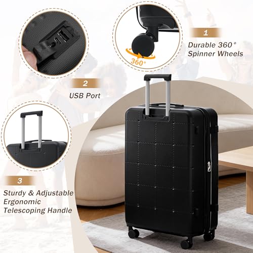 Merax 5 Piece Hardshell Luggage Set with Half Opening Suitcase Set.Black - color: Black-1, size: 5 Piece(20/24/28/DB/TB)