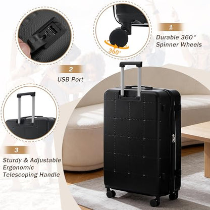 Merax 5 Piece Hardshell Luggage Set with Half Opening Suitcase Set.Black - color: Black-1, size: 5 Piece(20/24/28/DB/TB)