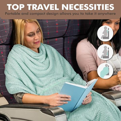 Tirrinia Travel Portable Blanket with Feet Airplane Office Poncho - color: Aqua Honeycomb