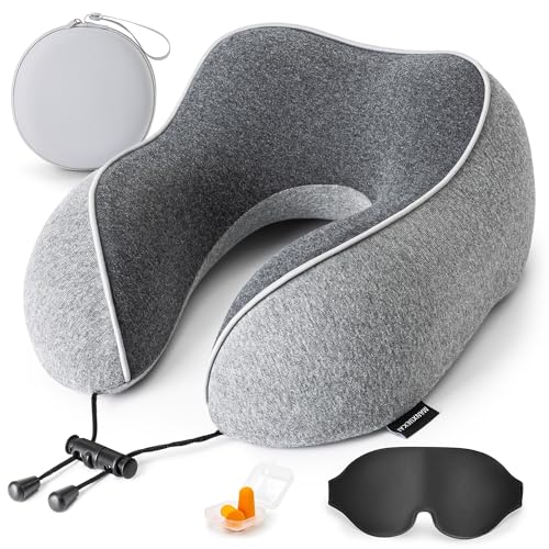 Travel Neck Pillow for Sleeping,100% Pure Memory Foam, Soft Head Support - color: Grey
