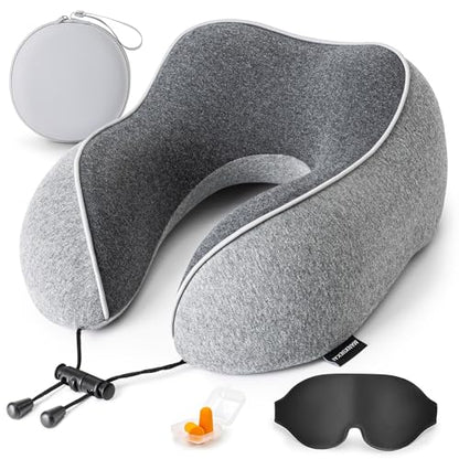 Travel Neck Pillow for Sleeping,100% Pure Memory Foam, Soft Head Support - color: Grey