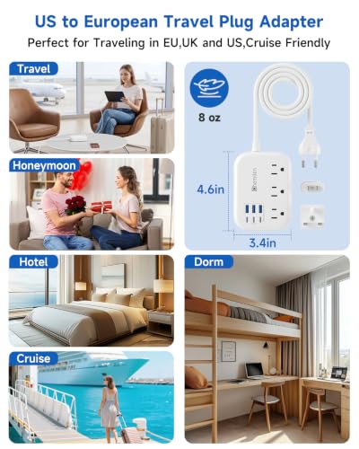 USB 유럽 여행용 플러그 어댑터 6개, 미국 - 유럽 여행용 콘센트 어댑터, 0.9m(3피트)