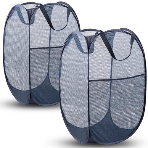 2 Pack Pop Up Laundry Hampers, 70 L Collapsible Foldable Mesh Basket, Blue - color: 2 PCS Blue